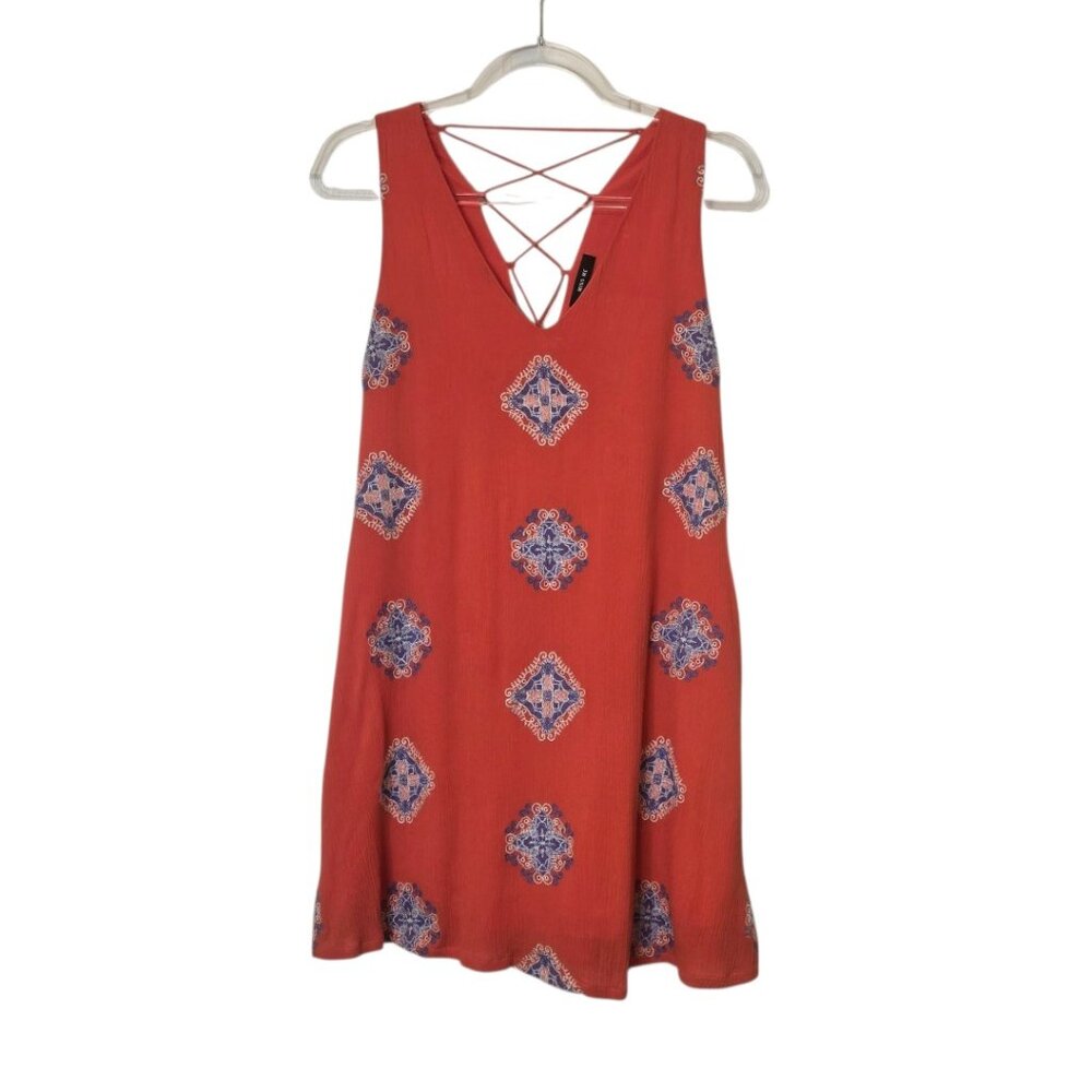 Miss Me Orange & Blue Boho Tassel Mini Drress Lined Sleeveless Size S